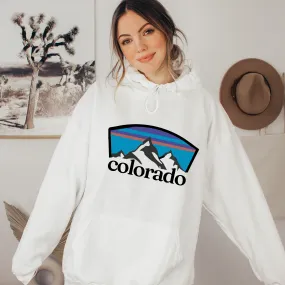 Women's Colorado Cozy Hooded Sweatshirt in White, Grey or Sand, Adventure, Ski, Skiing, Hiking Camping Hoodie Colorado Mountains Sweatshirt