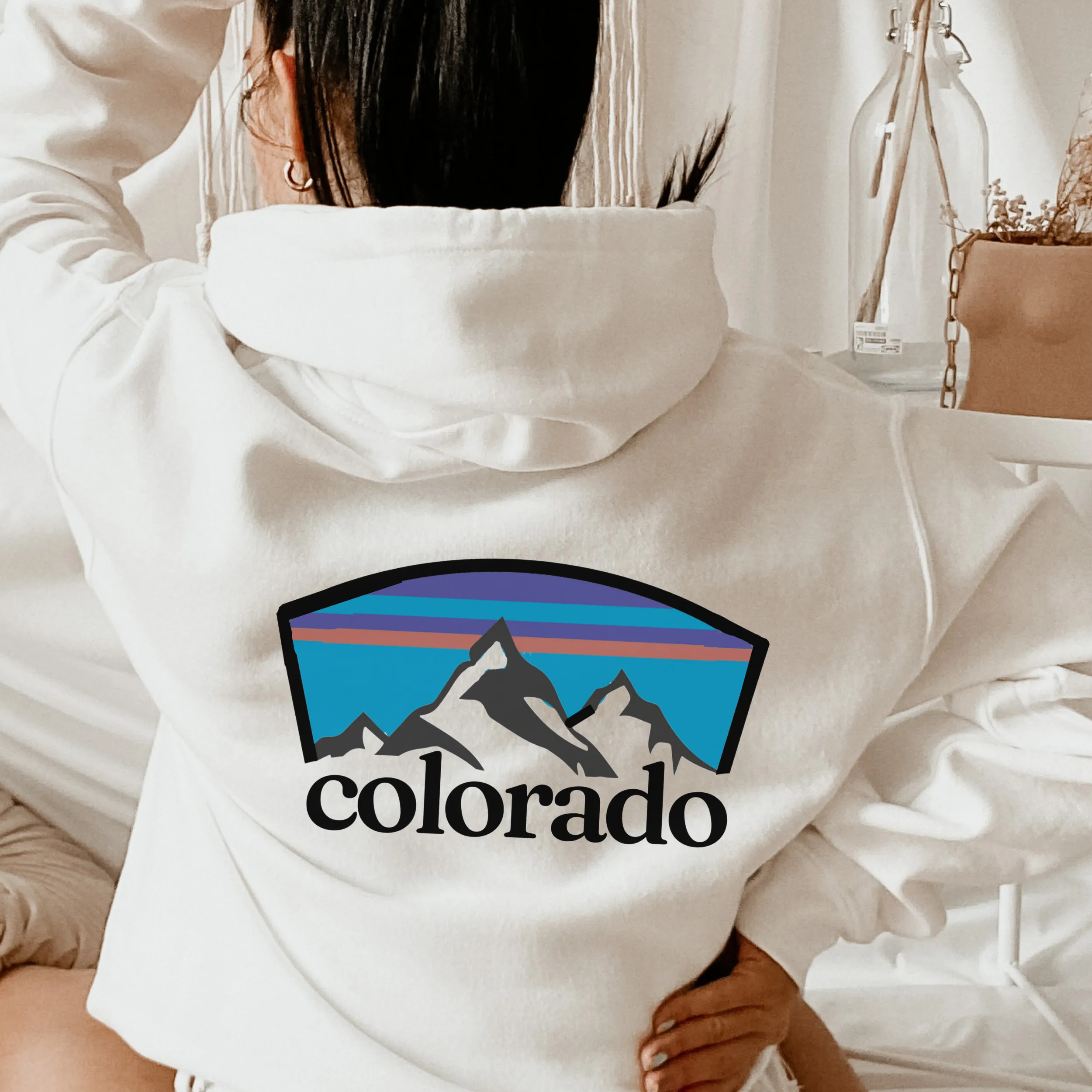 Women's Colorado Cozy Hooded Sweatshirt in White, Grey or Sand, Adventure, Ski, Skiing, Hiking Camping Hoodie Colorado Mountains Sweatshirt