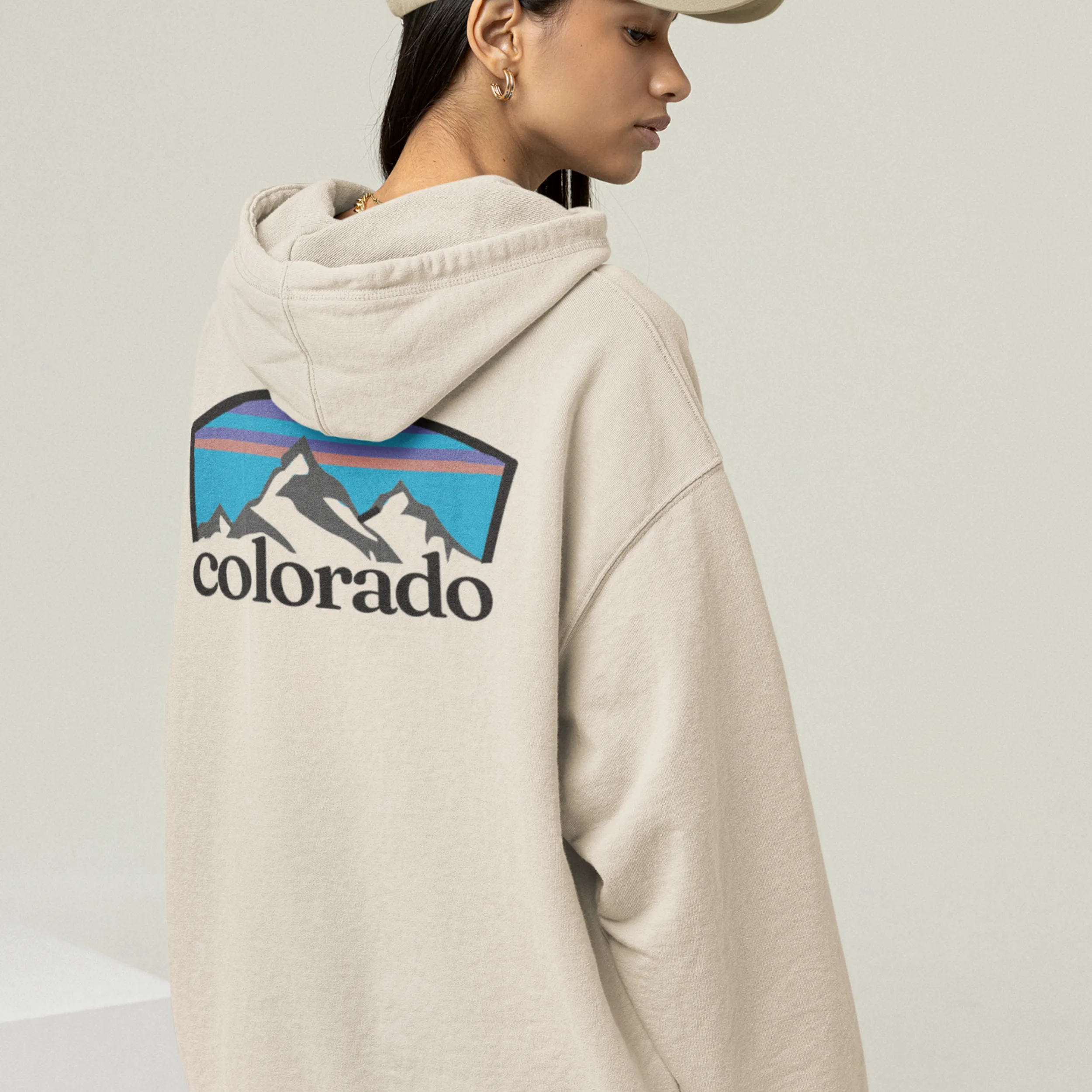 Women's Colorado Cozy Hooded Sweatshirt in White, Grey or Sand, Adventure, Ski, Skiing, Hiking Camping Hoodie Colorado Mountains Sweatshirt