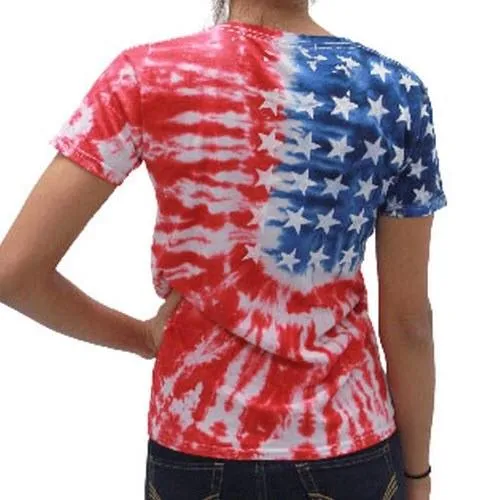 Women's Patriotic Tie Dye Painted Stars T-Shirt