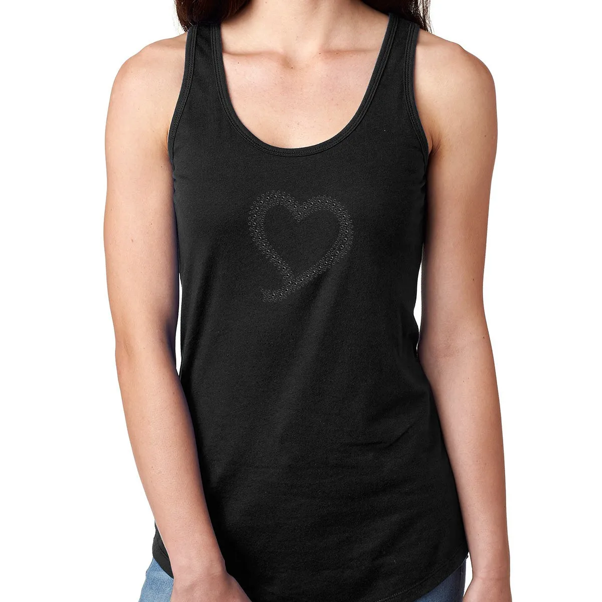 Womens T-Shirt Bling Black Fitted Tee Abstract Heart Black Diamond