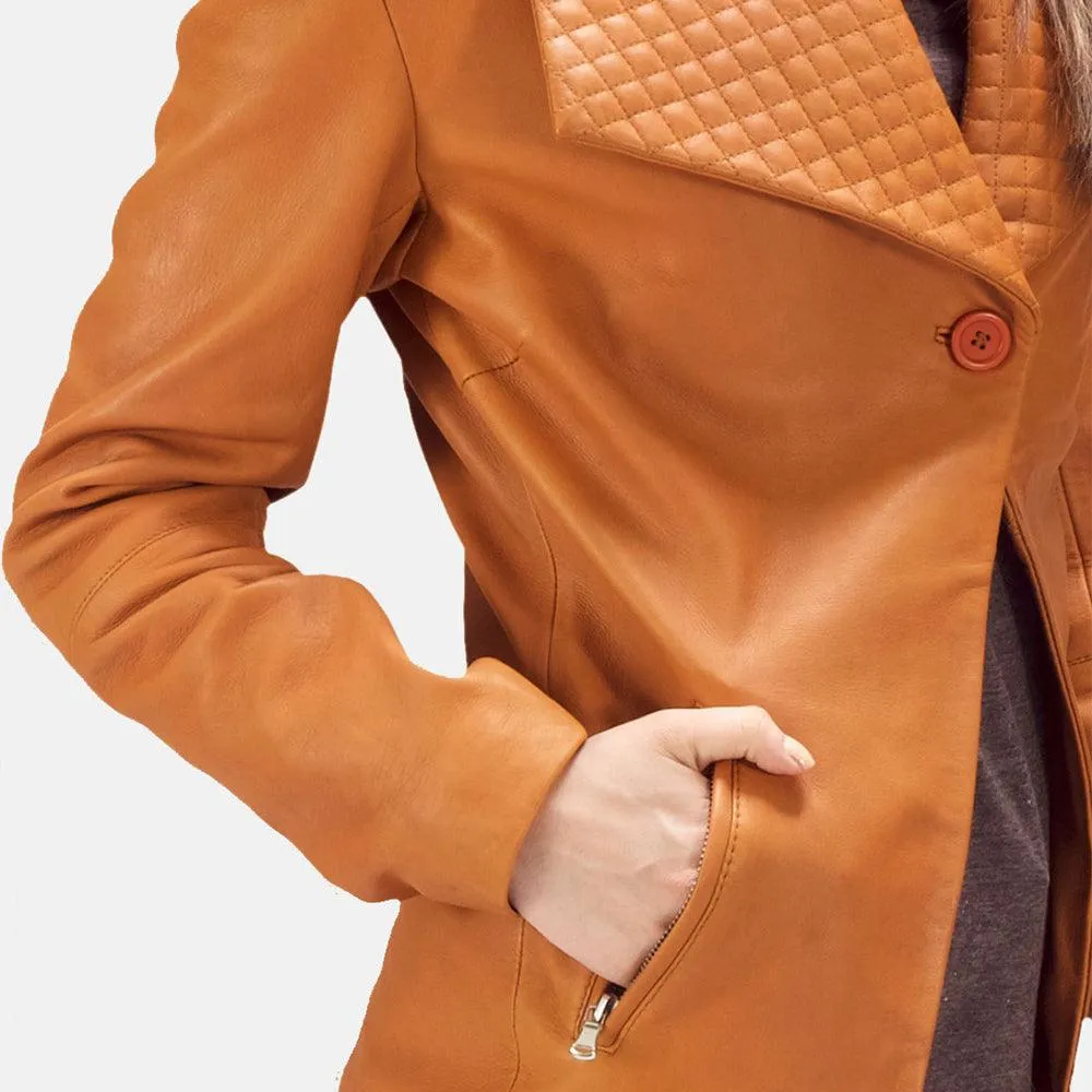 Womens Tan Brown Leather Blazer Jacket