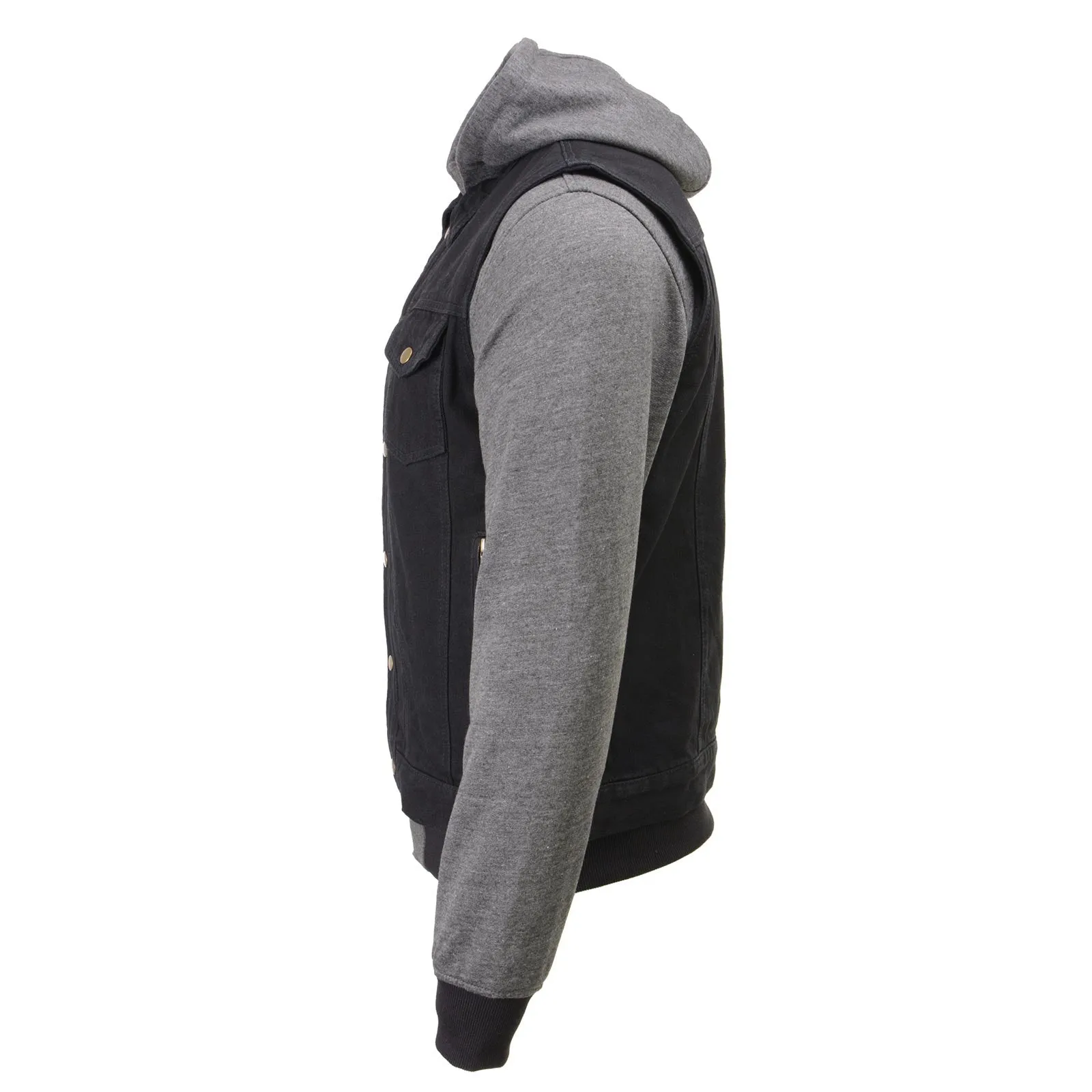 Xelement XS13051 Men's Black Denim Club Style '2-in-1' Motorcycle Vest w/ Removable Hoodie