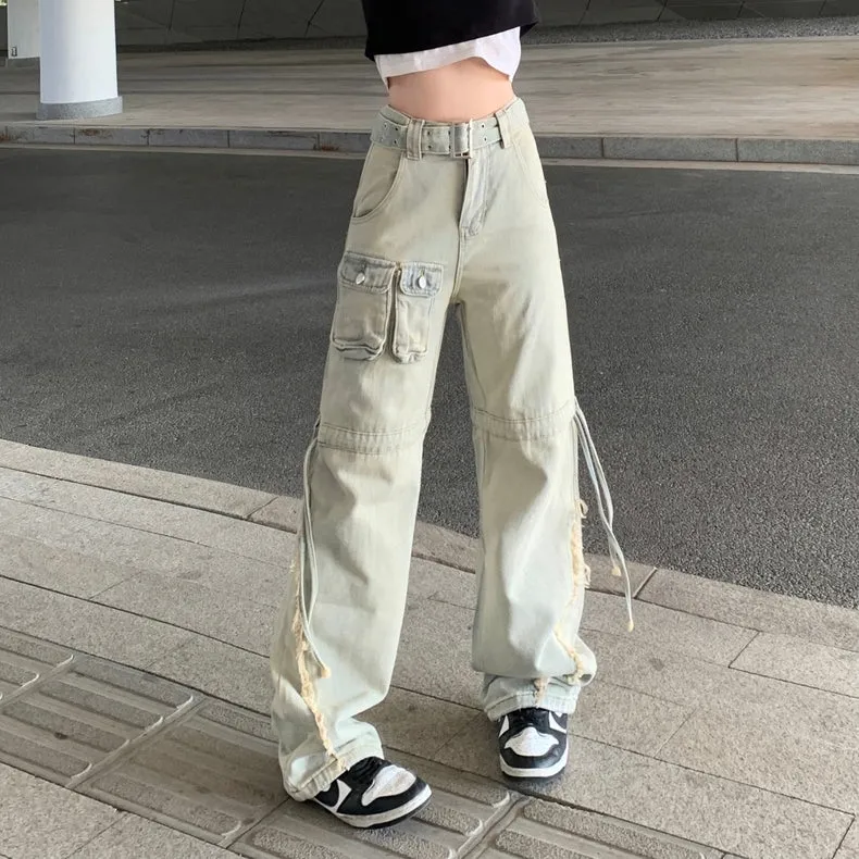 Y2K High Waist Loose Wide Leg Pants Pale Blue Denim Jeans