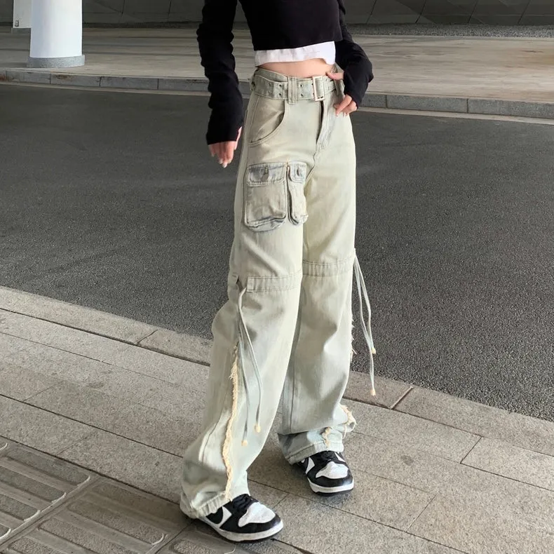 Y2K High Waist Loose Wide Leg Pants Pale Blue Denim Jeans