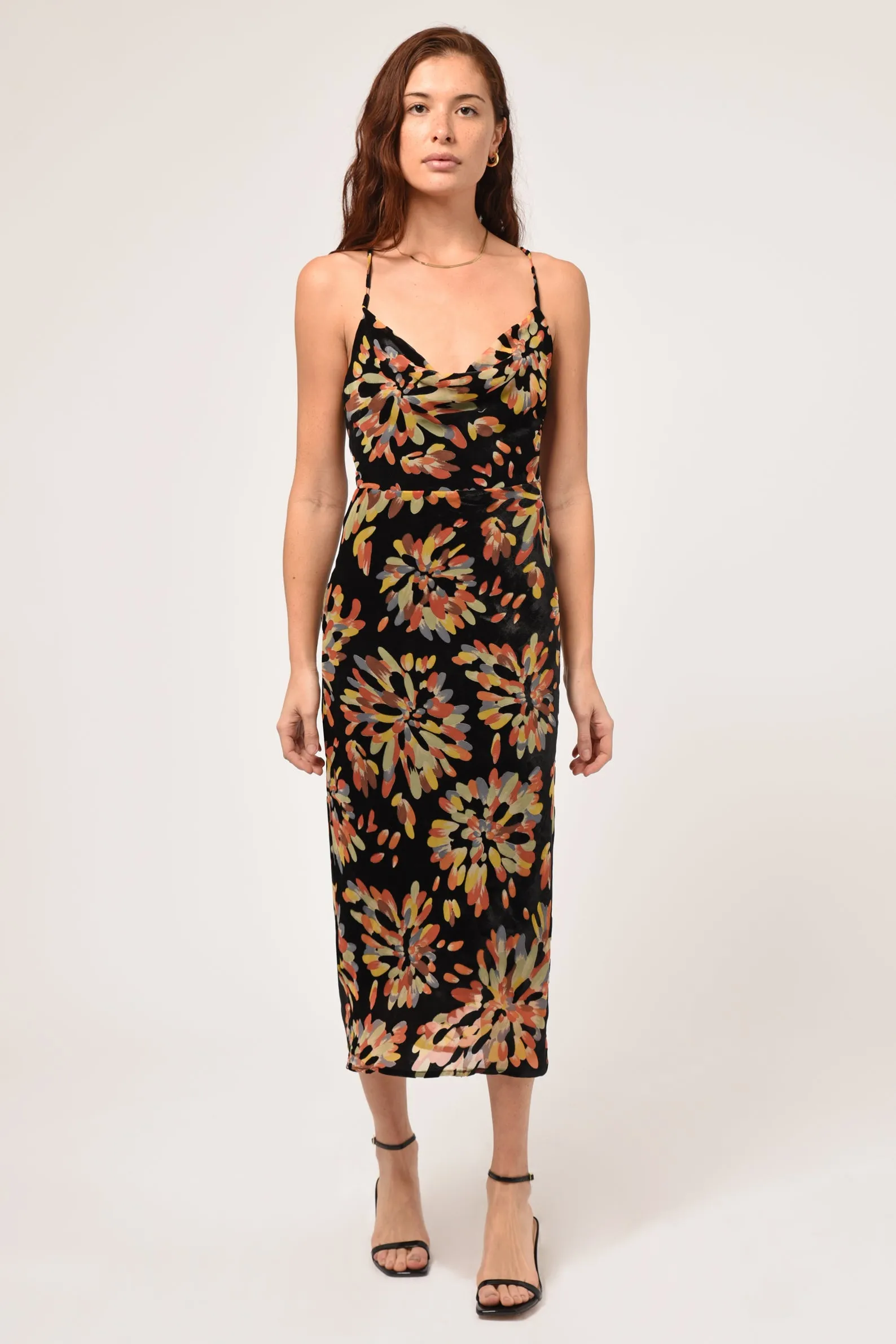 Zana Printed Velvet Burnout Slip Dress