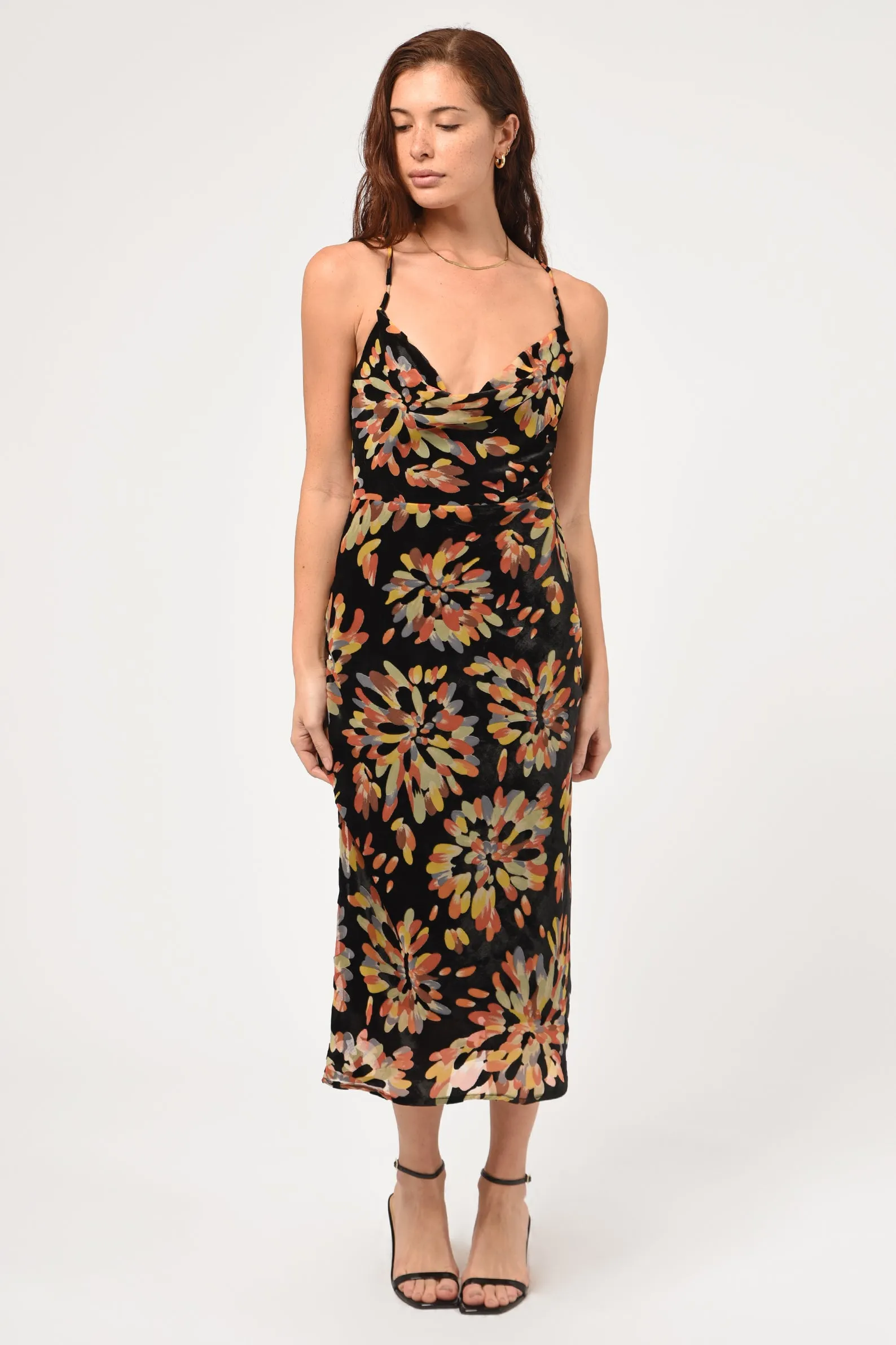 Zana Printed Velvet Burnout Slip Dress