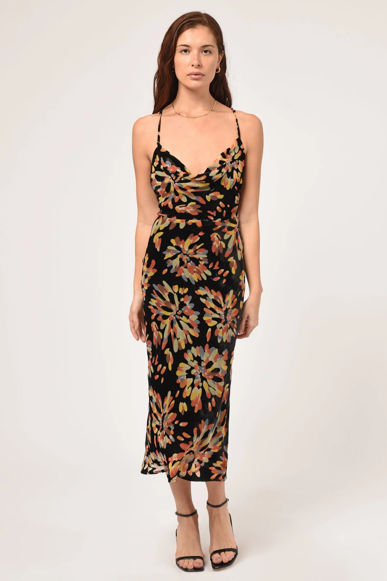 Zana Printed Velvet Burnout Slip Dress